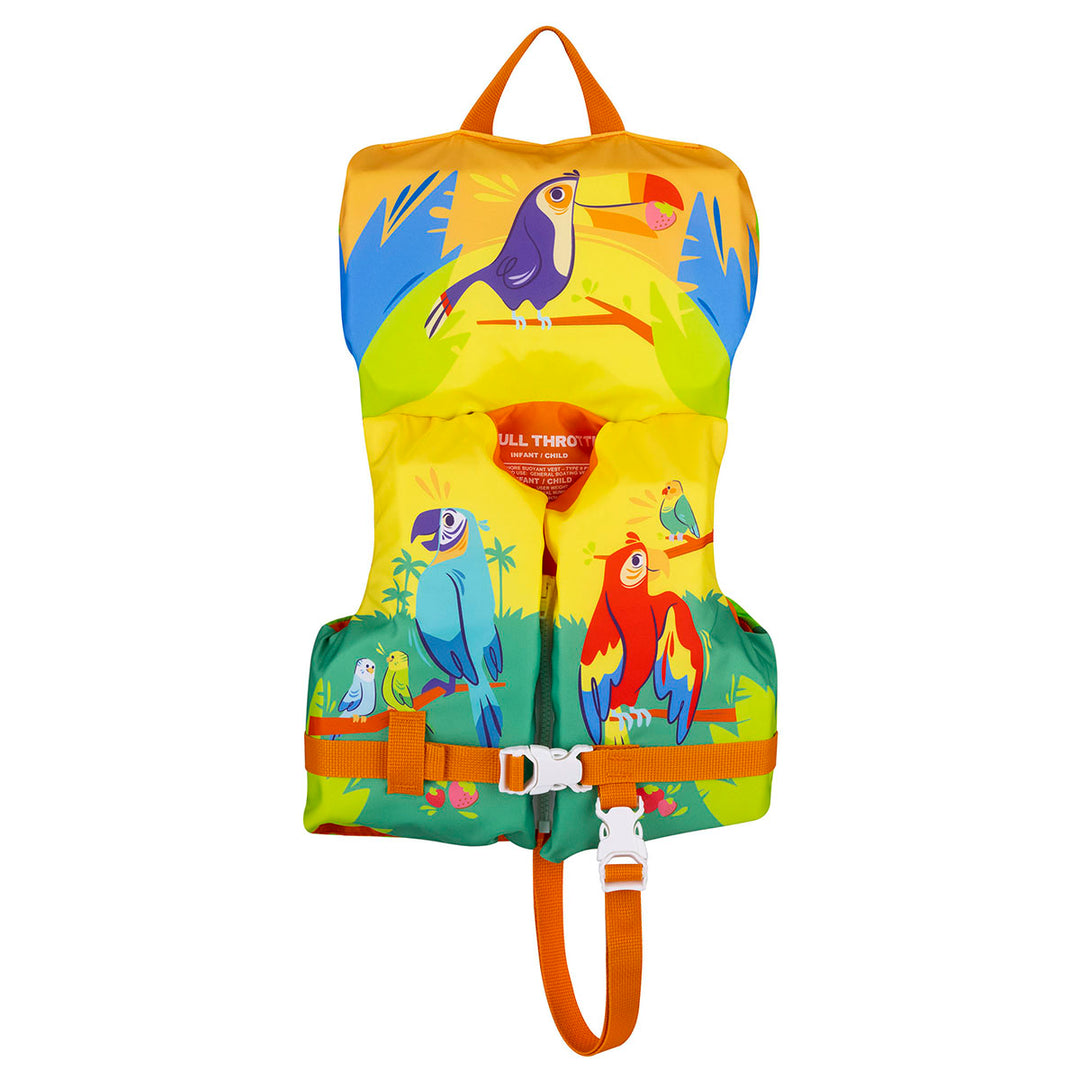 Infant/Child Character Life Jacket with birds, vibrant design, US Coast Guard approved.