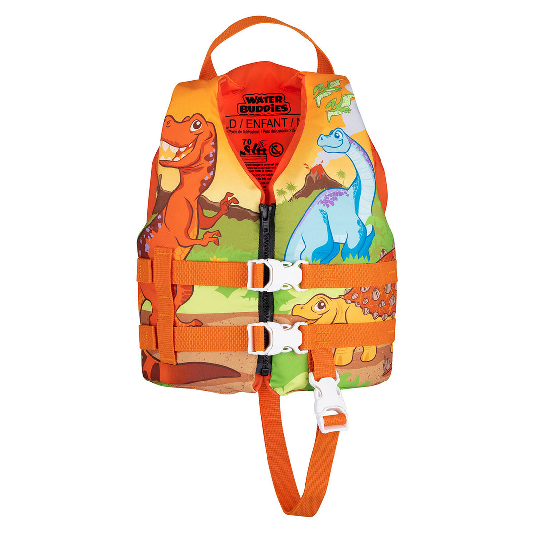 Coast Guard approved Water Buddies Life Jacket with colorful dinosaur illustrations.