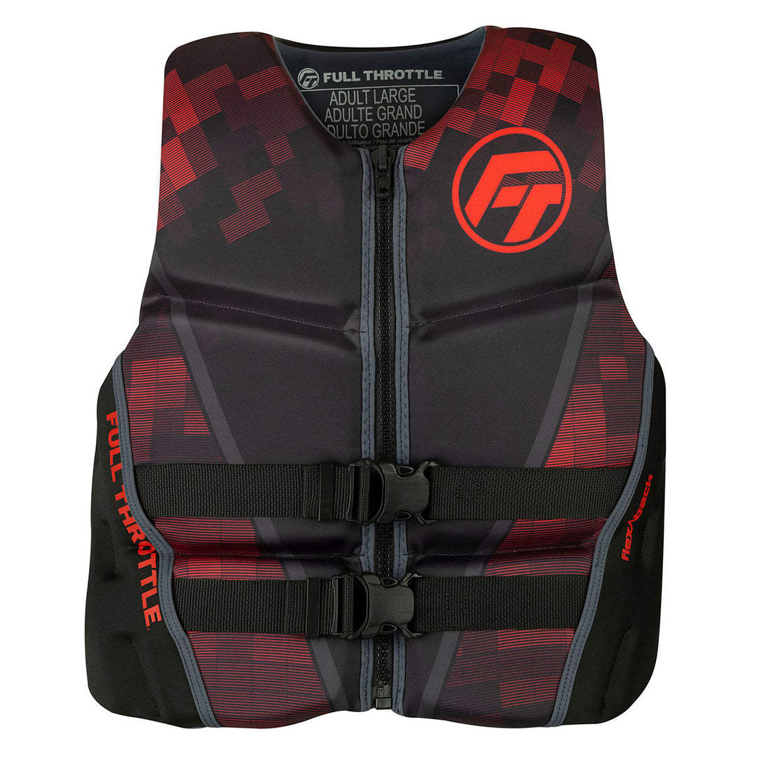 Black/red Mens Rapid-Dry Flex-Back Life Jacket with 2 buckles & Full Throttle logo.