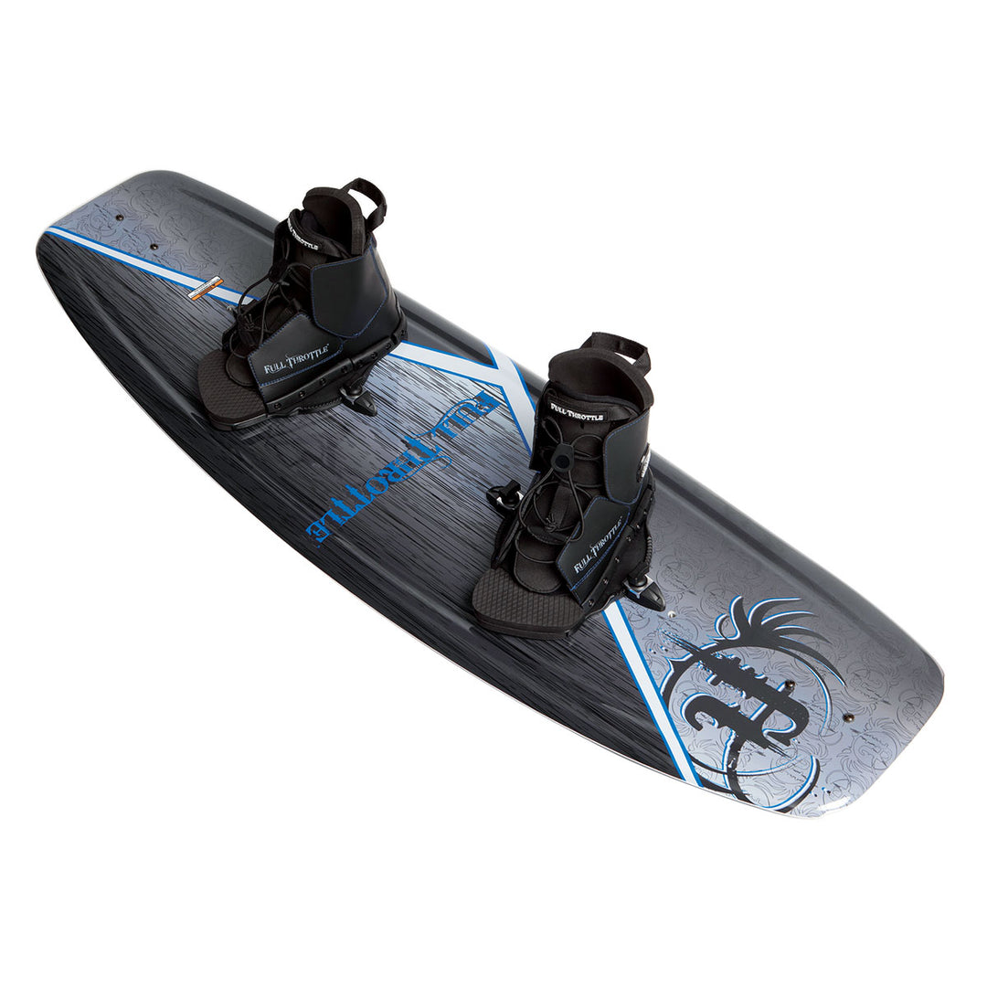 Aqua Extreme Wakeboard: black with continuous rocker and blue adjustable bindings.