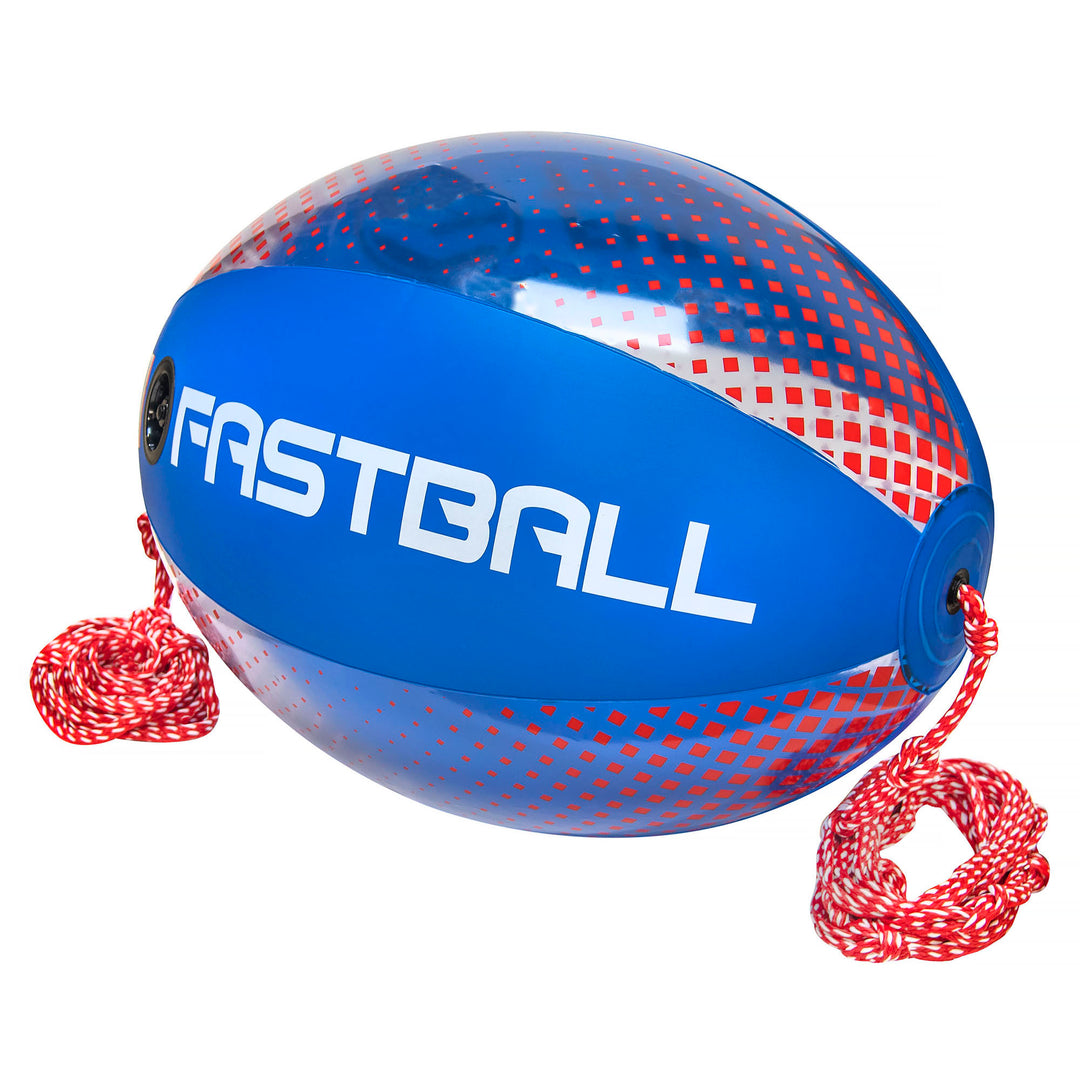 Fastball inflatable with red/white ropes, adjustable for optimal performance.