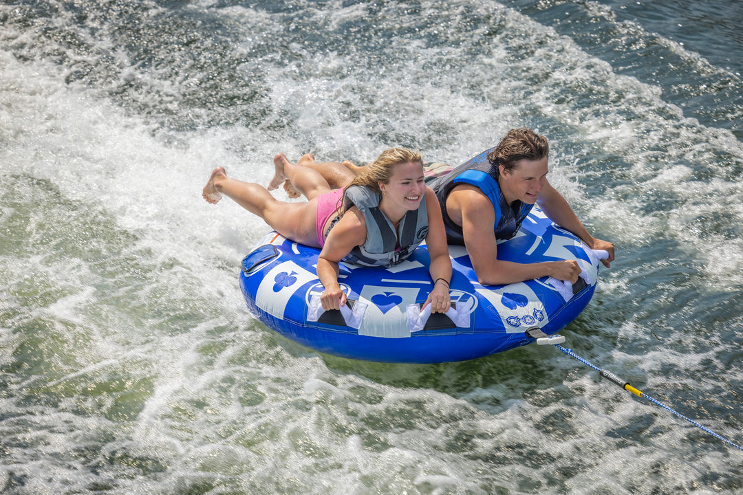 All In - 2 Rider Towable Tube + Rope + Pump Combo