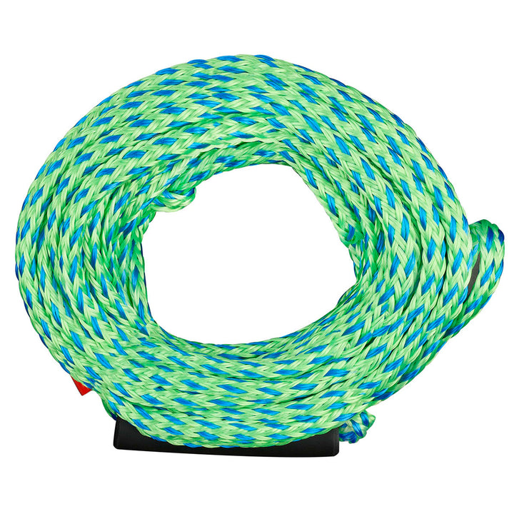 Heavy-Duty 4 Rider Tube Tow Rope in green, showcasing its tensile strength.