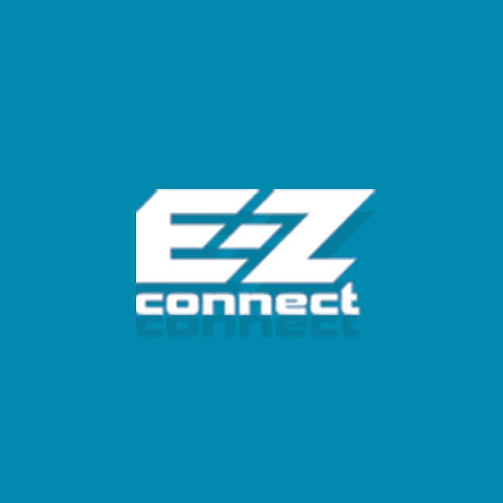 White EZconnect logo centered on a solid teal-blue background.