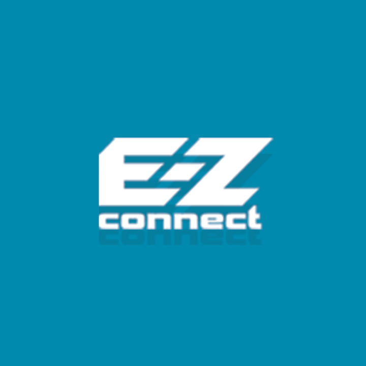 White EZconnect logo centered on a solid teal-blue background.